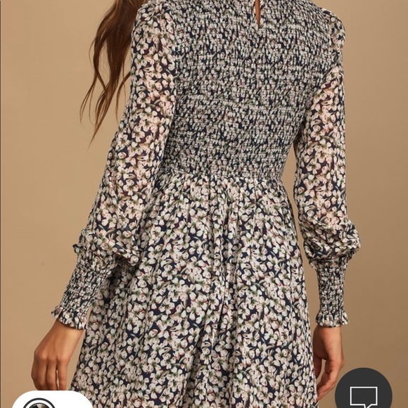 LULUS Floral navy smocked skater dress - Picture 2 of 4
